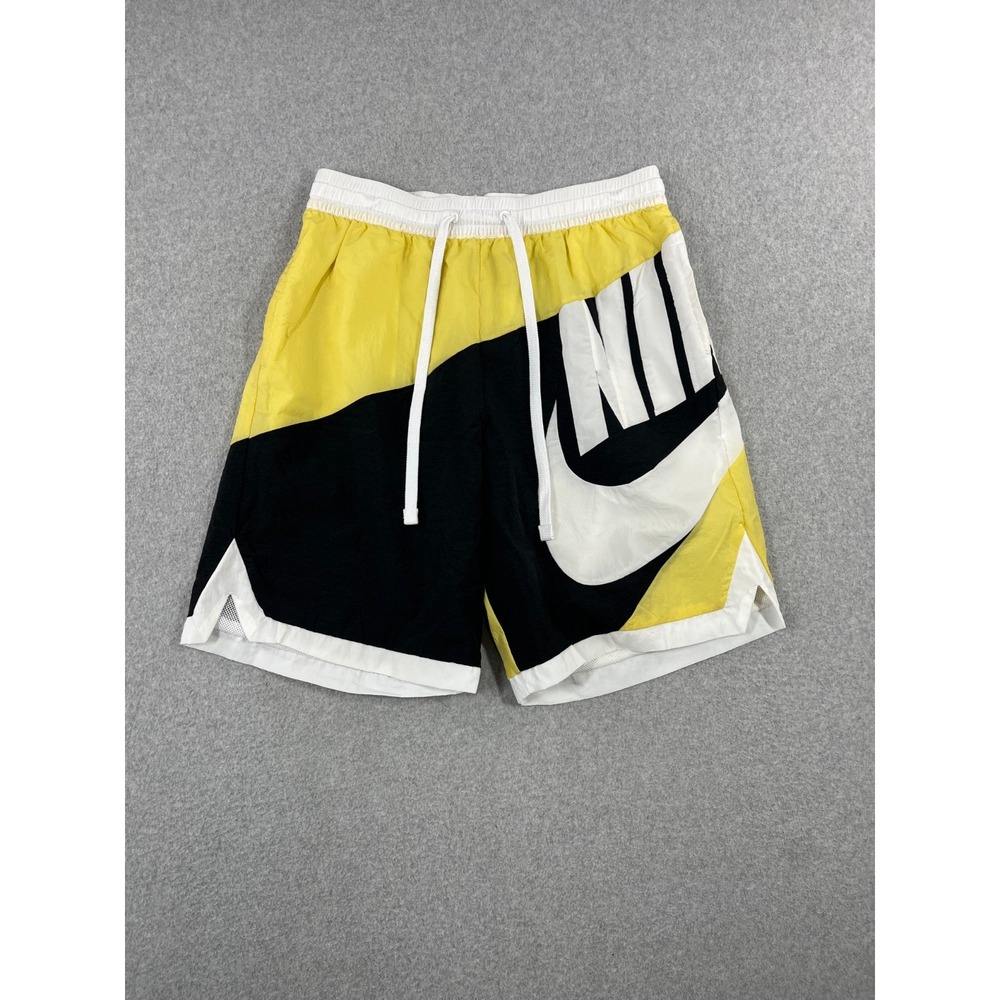 Nike Throwback Futura Basketball Shorts Mens L Black Yellow Mesh Lined